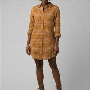 Prana Dyri Dress Textured Organic Cotton Long Sleeve Button Up Shirt Size Large
